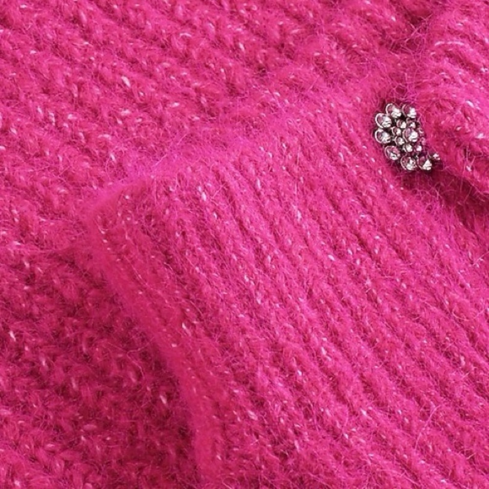 Express Fuzzy Knit Quarter Snap Sweater Embellished Buttons Mock Neck - Picture 7 of 13